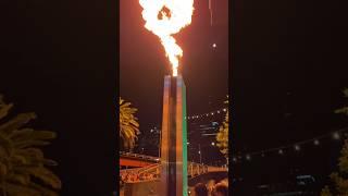 Fire show at crown casino. Towers shoot huge fireballs into the nights sky. Southbank Melbourne